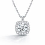 Sterling Silver Cushion Halo Pendant Necklace