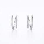 Silver Spiral Hoop Earrings with Pavé Detail