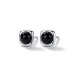 Minimal Black Stone Stud Earrings in S925 Sterling Silver