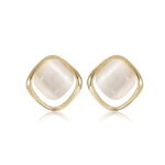 Gold Square Cat Eye Stone Stud Earrings in S925 Sterling Silver