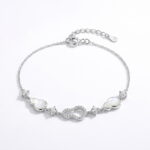 Silver Heart Charm Bracelet with Zircon & Shell Detail